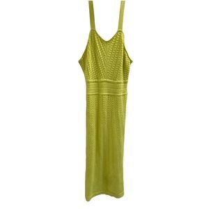 Haute Hippie Women's Crochet Knit Boho Maxi Dress L Neon Yellow Festival Beach